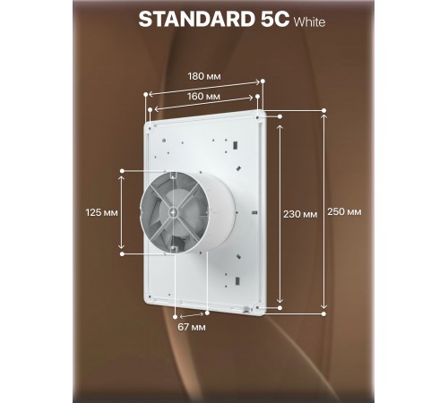 Вентилятор осевой вытяжной STANDARD 5C  с обратным клапаном D125, декоративный