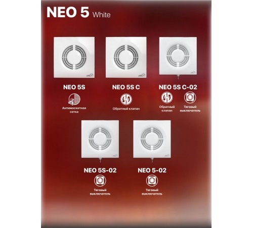 Вентилятор осевой вытяжной NEO 5S,D125