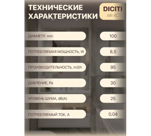 Вентилятор накладной AIR 4C Dark gray metal D100 обр.клапан Dark gray metal DICITI